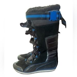 Puma Womens Kami Tall Snow Winter Boots 349908 Black Blue Suede Quilted Size 61